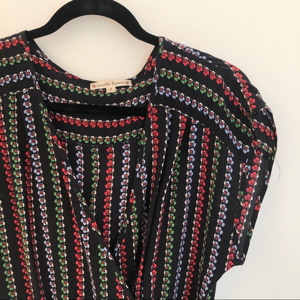 Navy print wrap top